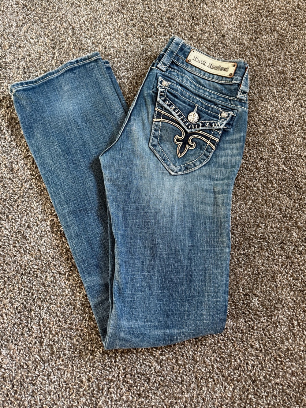 Rock Revival Women's Medium Blue Bootcut Jeans with Embroidered Pockets